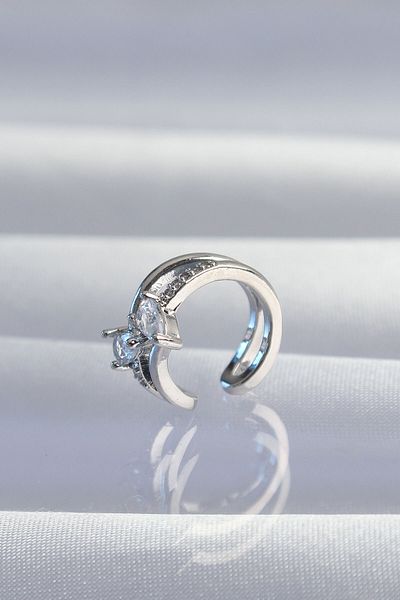 Skygo Brass Silver Color Zircon Jewelled Drop Earcuff Earrings - Tj-Bkp9334
