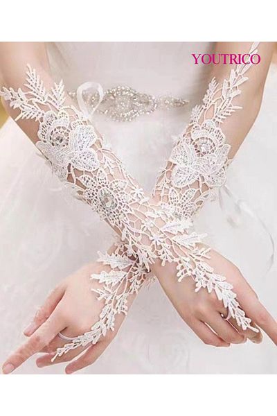 Youtrico Wedding Gloves - Vintage Ivory Lace Bridal Accessories for Classic Romance