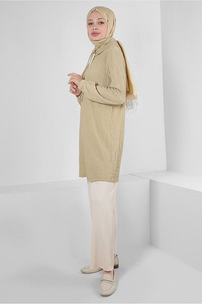 Alvina LAPEL BINDING DETAILED CUFFS ELASTIC TUNIC 43931