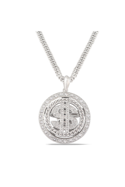 Choice قلادة فضية كبيرة قابلة للدوران على شكل دولار أمريكي مقاس 50 سم للرجال ...