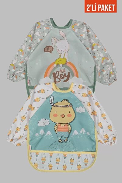 Babydonat Sevimli Civciv Desenli Su Geçirmez Kollu Bebek Mama ve Aktivite Önlüğü 0-2 Yaş