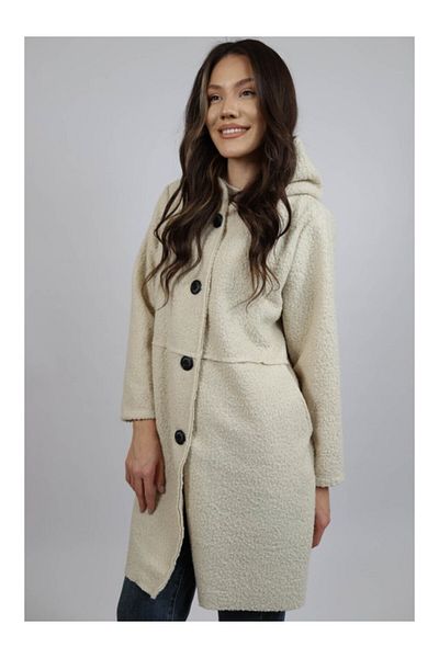FASHIONLAND JIANNA HOODED MIDI COAT WITH POCKET UNLINED BUTTON CLOSURE ONE SIZE Ivory