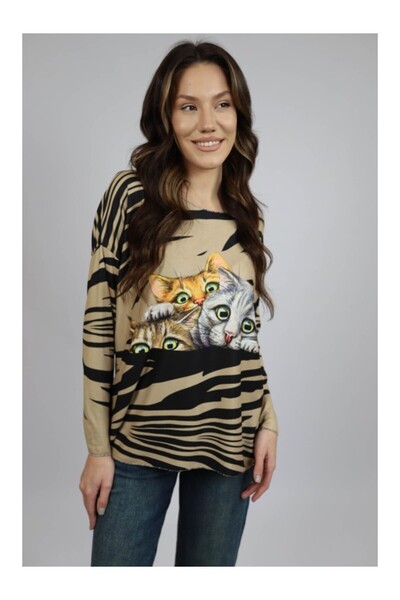 FASHIONLAND BLUZA SOFT CU MANECA LUNGA CATS GULER ROTUND KENKO TALIE UNICA Mu...