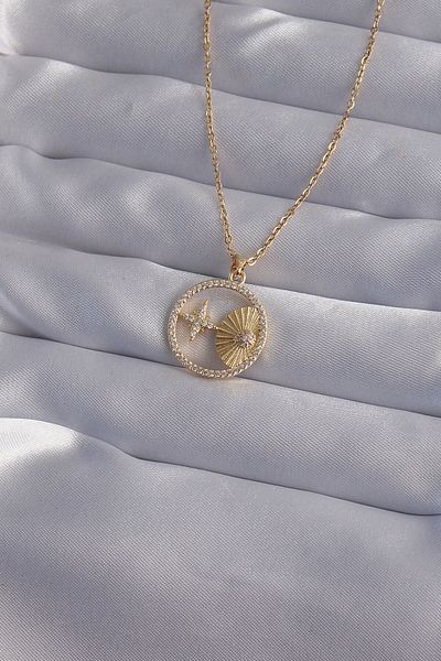 Skygo 316L Steel Chain Gold Color Zircon Stone Star Figure Oval Necklace - Tj-Bko9023