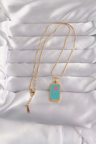 Skygo 316L Steel Gold Color Blue Enamel Tarot Necklace - Tj-Bko9030