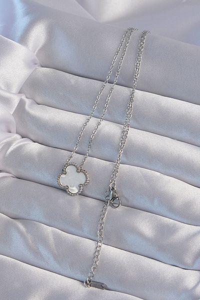 Skygo 316L Steel Silver Color White Pearlescent Clover Necklace - Tj-Bko9005