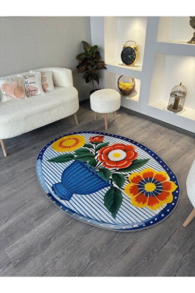 Rugs Modern Halı Leyla Koleksiyonu Vazoda Çiçekler Desenli Elips Dokuma Taban...