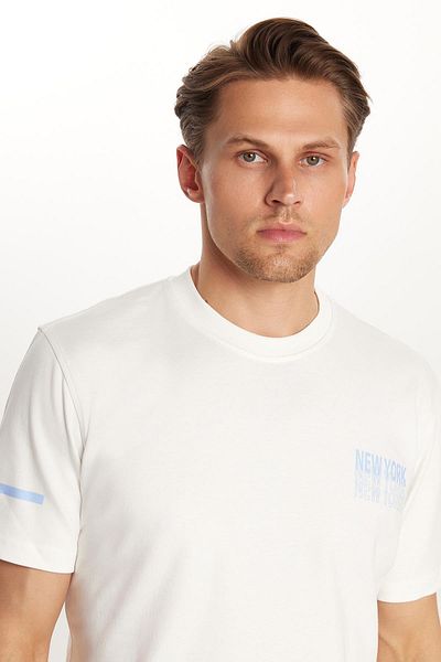 Tudors Men's Slim Fit Slim Fit Cotton Plain Basic Printed Crew Neck White T-Shirt