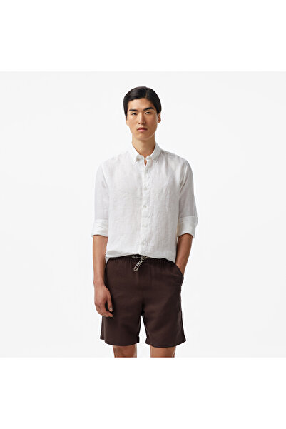 Nautica Erkek Beyaz Classic Fit Keten Gömlek