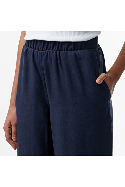 Nautica Kadın Lacivert Regular Fit Keten Karışımlı Pantolon