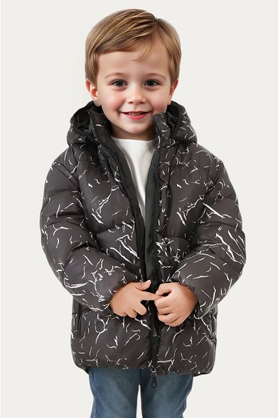 Montstop Boys' Winter Puffer Jacket - Black, Detachable Hood, Water and Windproof, with Pockets