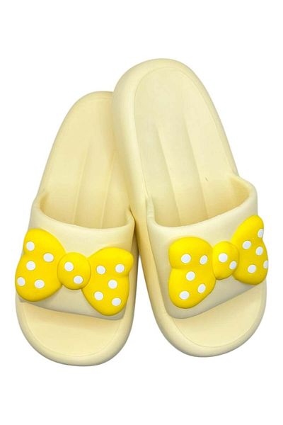 TECOS Women's Slippers, ®, Size 36-37, Yellow With 3D Bow Print, Very Light, 23.5 Centimeters