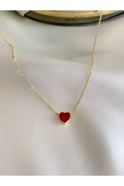 pullmarkt Red Enameled Heart Pendant Bijouterie Necklace