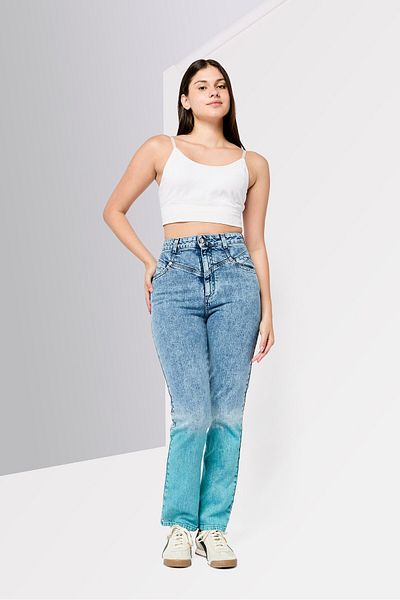 Stella McCartney Women Regular Fit Two Tone Stretchable Jeans, Blue
