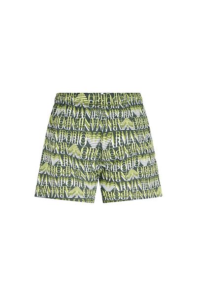 Emporio Armani Ανδρικό λογότυπο Jacquard με μοτίβο πράσινο μαγιό με ελαστική μέση και κορδόνι EM000583 AF12338-F7001