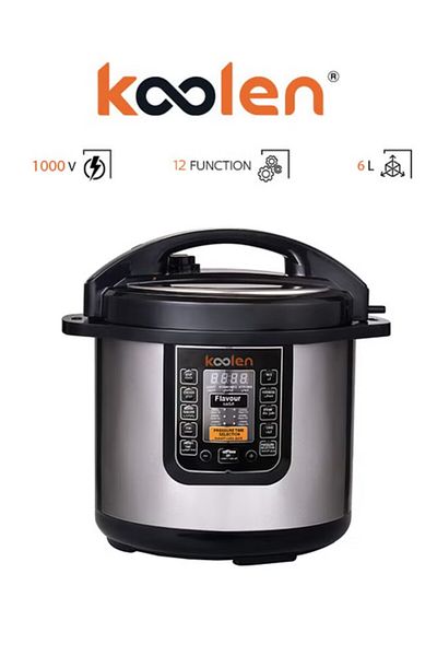 Koolen Colin Electric Pressure Cooker 1300 Watts 8 Liters 8 Functions LCD Display Silver * Black 816106003