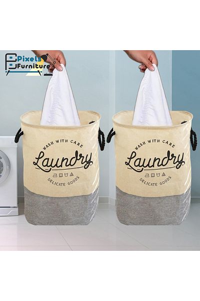 PixelsFurniture Pixel Furniture Multi-Purpose Foldable Fabric Laundry Basket 2-Piece Set