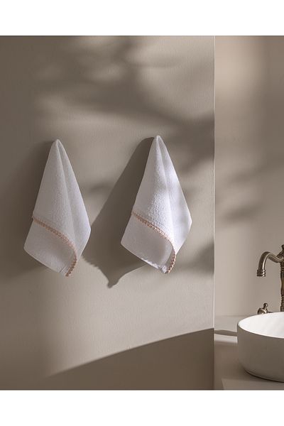 Madame Coco Camille Crochet 2-Piece 100% Cotton Hand Towel - White/Powder