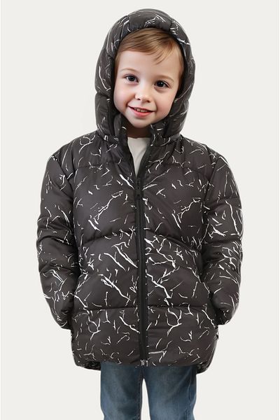 Montstop Boys' Winter Puffer Jacket - Black, Detachable Hood, Water and Windproof, with Pockets