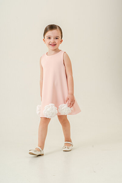 Eray Kids Kız Çocuk Yazlık Elbise Abiye Elbise Gül Detaylı Kolsuz Zarif 5-8 Yaş