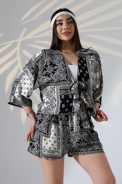 forte bella Patterned Mini Length Shorts Top and Bottom Set