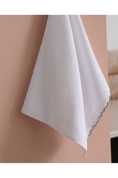 Madame Coco Bastienne Crochet 100% Cotton Face Towel - White/Grey - 50X70 cm