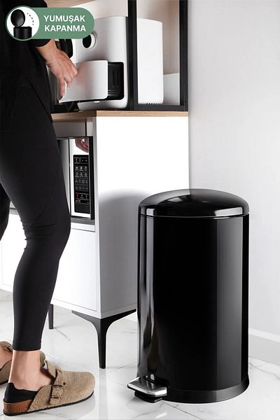 Prima Nova Curved Lid Trash Can 30 Lt Black Inner Part Black
