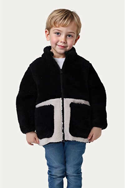 Montstop Dečački Pliš crni ecru Sa džepovima zimski kaput sa patentnim zatvar...