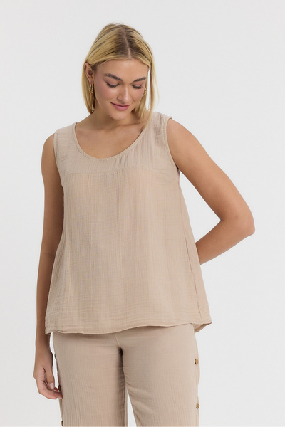 Heaven Ephesus Γυναικεία μπλούζα με λουράκι - Μουσελίνα Zero Collar μπλούζα με κουμπί πίσω - 1110