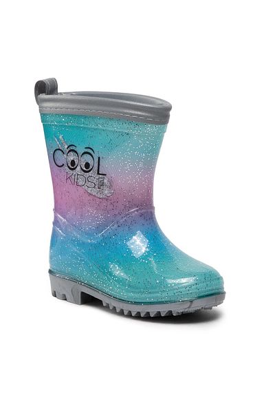 Perletti Rain rubber boots, girls, Perletti, pink/blue glitter, Cool Kids, reflective tape