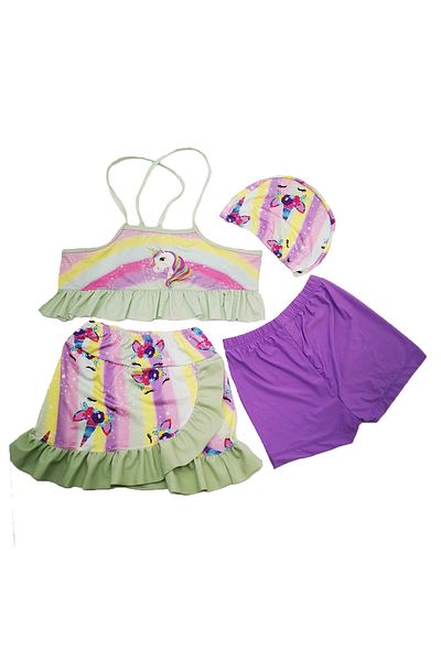 By Piera Girls Quick Dry Ruffle 4Pcs Bikini Swimsuit Set