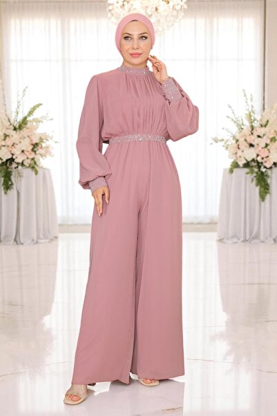 Missvalle Βραδινό φόρεμα με πέτρινη λεπτομέρεια σιφόν Dusty Rose 19153