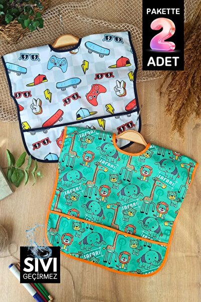 Babydonat Liquid Proof Sleeveless 6-24 Months 2-Piece Activity and Feeding Bib (Play-Safari)