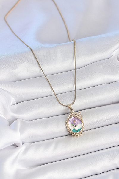 Clariss 316L Steel Gold Color Chain Mix Color Enamel Flower Embroidered Zircon Stone Detailed Portrait Model Women's Arm