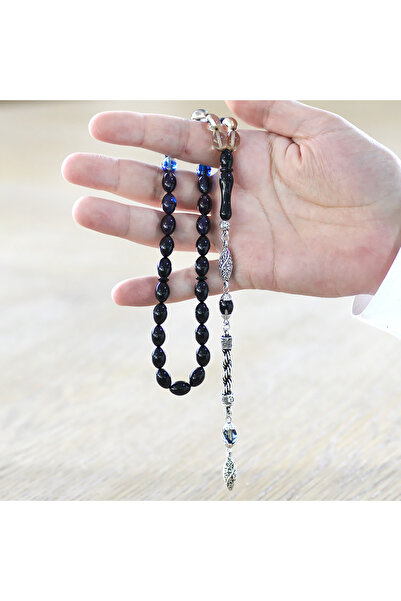 Tesbihane Χάντρες προσευχής από μεταλλικό σχοινί που δεν μαυρίζει, με φούντες και κομμένο στιλ, μπλε-λευκό, φωτεινό κεχριμπαρένιο