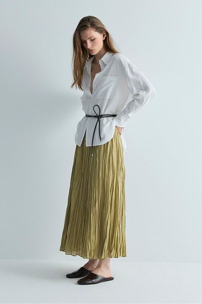 Suud Collection Green Rose Pleated Skirt