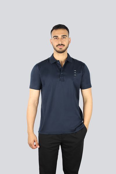 PAUL&SHARK Men's Regular Fit Line Pattern on the Shoulders Short-Sleeved Cotton Navy Blue Polo Collar T-Shirt 25411300A-01