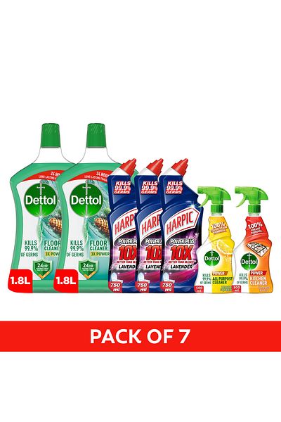 Dettol Floor Pine 1.8lx2 Harpic Toilet Lavender 750mlx3 All Purpose Lemon 500ml Kitchen 500ml