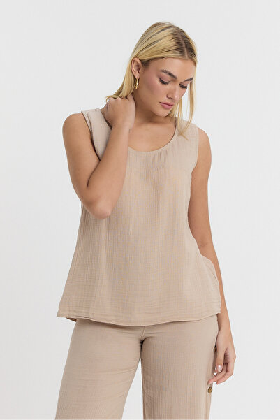 Heaven Ephesus Γυναικεία μπλούζα με λουράκι - Μουσελίνα Zero Collar μπλούζα με κουμπί πίσω - 1110