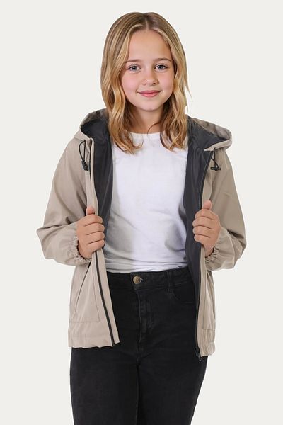 Montstop Girl's Stone Lined Water and Windproof Hooded Double Zipper Pocket Raincoat