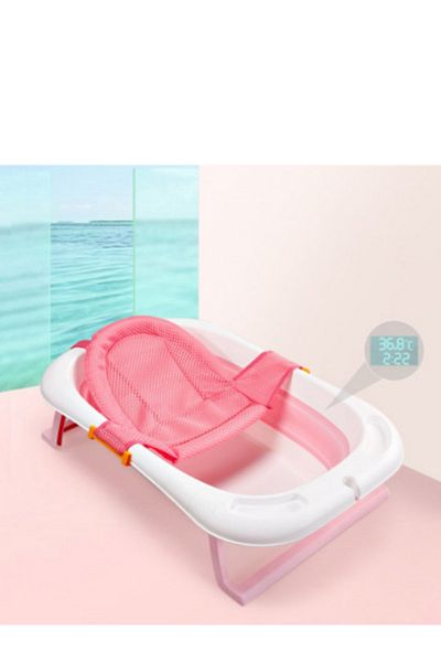 OEM Foldable bathtub with ergonomic hammock, thermometer, pink