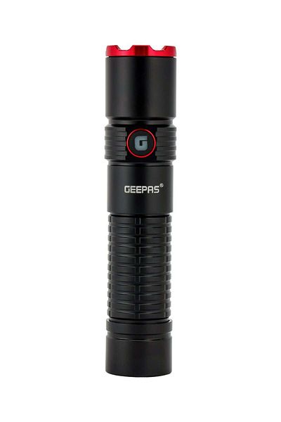 Geepas Rechargeable LED Flashlight with Type C Charging, Aircraft Aluminium Body, 4000 mAh High Capa