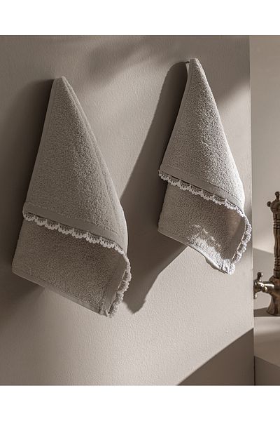 Madame Coco Bastienne Crochet 2-Piece 100% Cotton Hand Towel - Gray/White