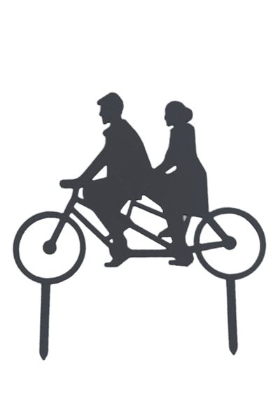OEM Decoratiune topper tort "Doi pe-o bicicleta, in tandem", ciclism, 13 x 12 cm Negru