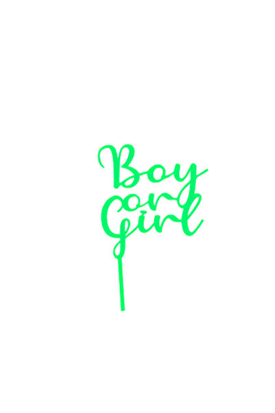 OEM Decoratiune topper tort "Boy or Girl" Gender reveal, verde, 11.5 cm