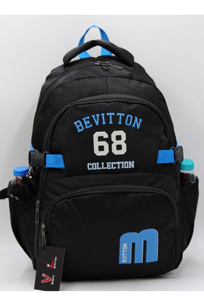 Bevitton Bvt-34500 Water Repellent Fabric School Bag Black-Blue School Backpack