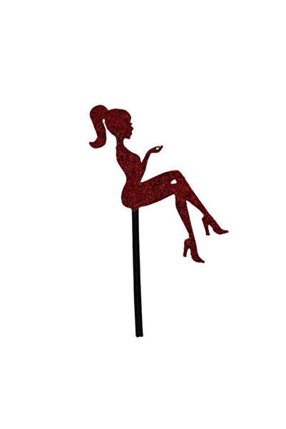 OEM Decoratiune topper, "SILHOUETTE LADY" negru cu sclipici rosu, 18.5 x 10 cm