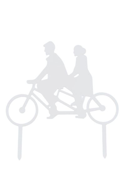 OEM Decoratiune topper tort "Doi pe-o bicicleta, in tandem", ciclism, 13 x 12 cm, Alb ivory