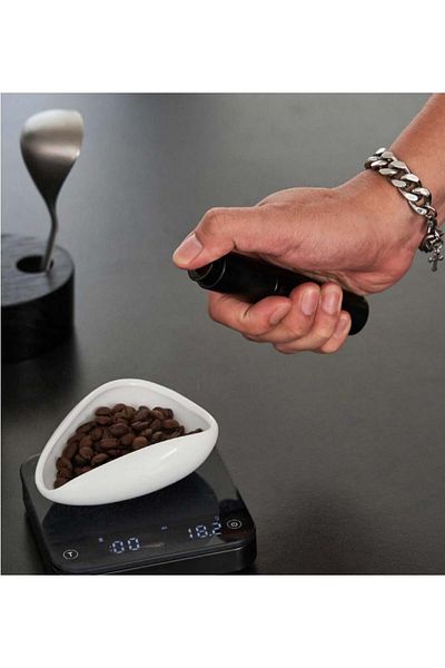 INVEIN Coffee Weighing Tool Set - Coffee Saucer, Water Sprayer, 10g Coffee Measuring Spoon - White