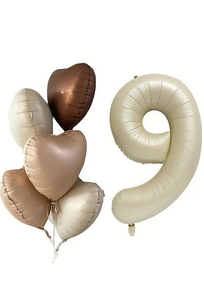 BeySüS 9 Year Old Retro Birthday Balloon Set 5 Heart Balloons